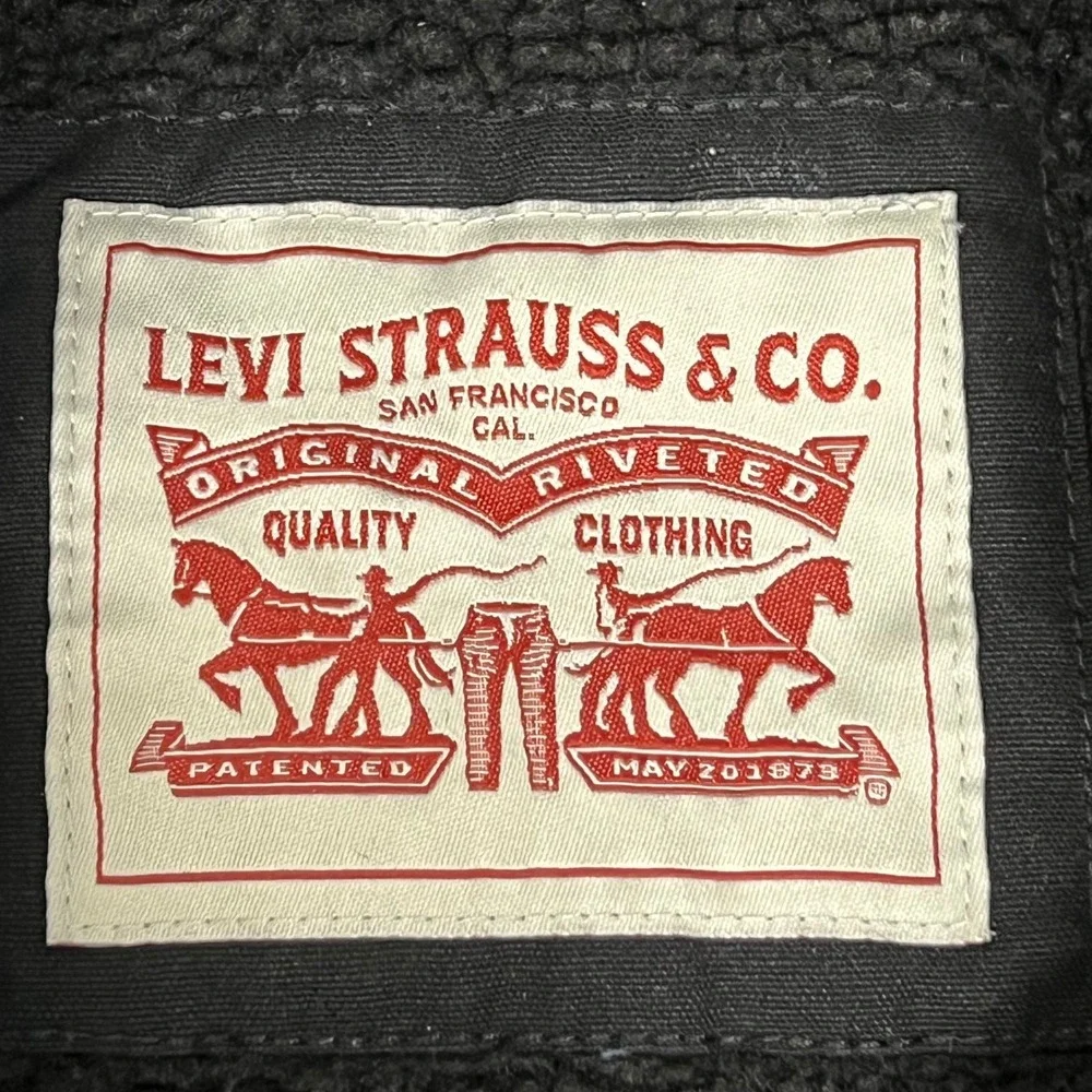 Levi's Black Cotton Hooded Utility Jacket Sherpa Lined Trucker Mens‎ Size XL